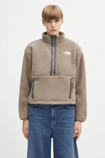 The North Face bluza polarowa Fleeski 1/4 zip damska kolor brązowy gładka NF0A88Z3BOW1 - Bluzy damskie - miniaturka - grafika 1