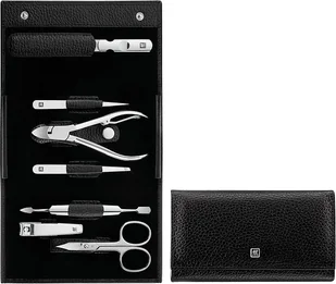 Akcesoria do manicure Classic Inox czarne w skórzanym etui poziomym 7 el. - Akcesoria do paznokci - miniaturka - grafika 1