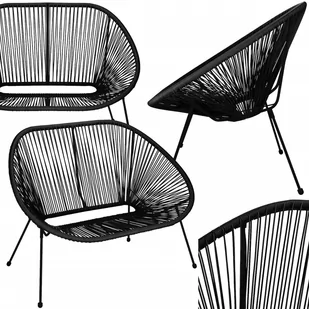 Kanapa ażurowa na balkon, taras z rattanu, sofa na nóżkach czarna - Sofy ogrodowe - miniaturka - grafika 1