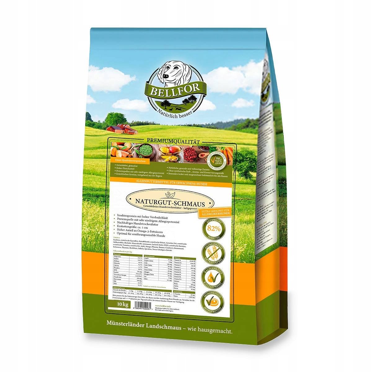 Owady z warzywami dla psa naturalne suplementy karma tłoczona na zimno Bellfor Naturgut Schmaus 10kg