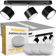 Lampy sufitowe - Zestaw Lampa punktowa LED Heckermann 8795316A Czarna 3x głowica + 3x Żarówka LED Heckermann GX53 7W Neutral - miniaturka - grafika 1