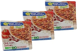 BJORG - Chile con Seitan Gotowane Naczynie - Organiczne przygotowane - Zestaw 3 Doypacks de Veggie Chili Kuchenka mikrofalowa 220 g - Szybkie dania obiadowe - miniaturka - grafika 1