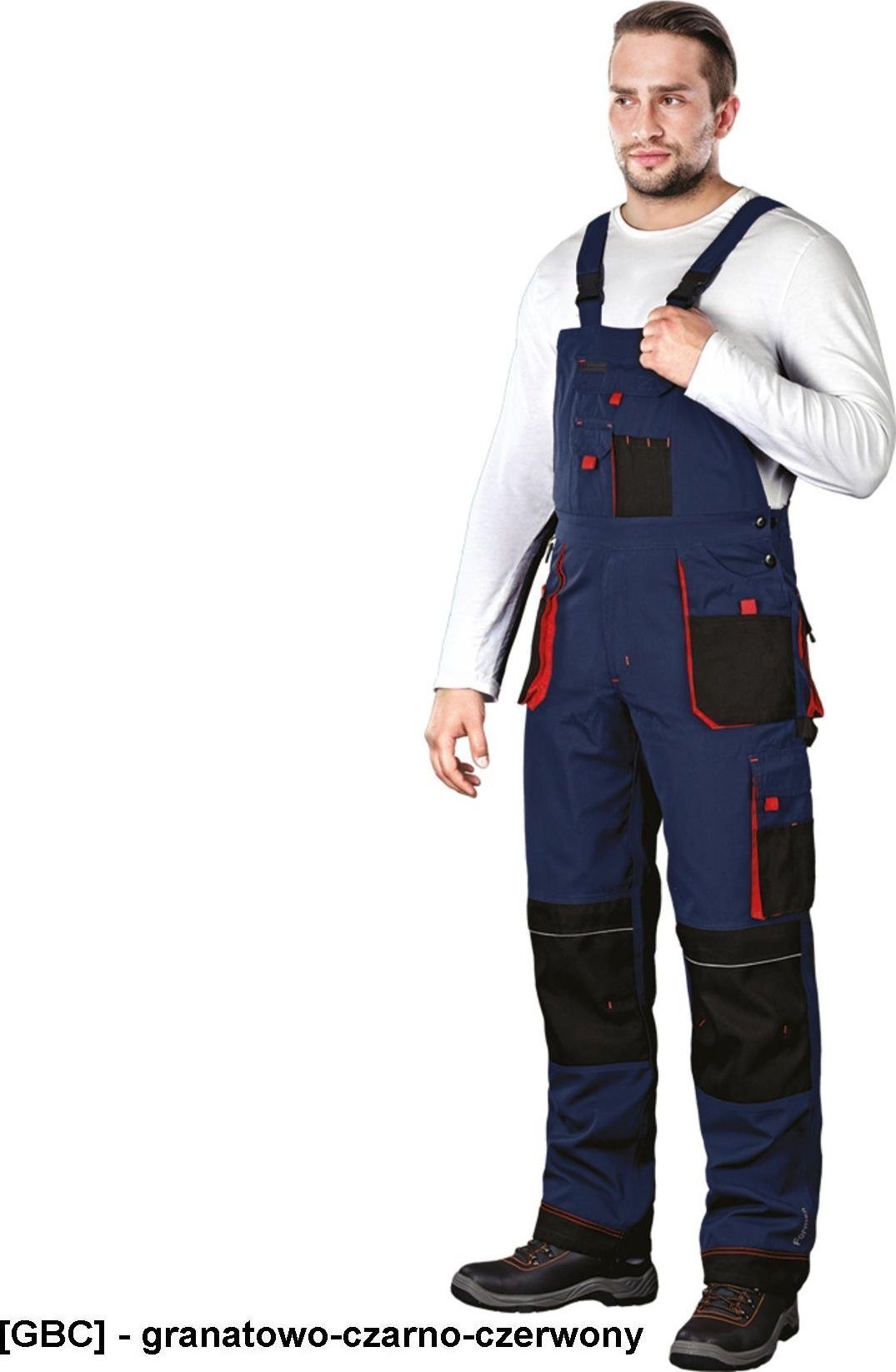 Leber&Hollman LH-FMN-B - spodnie ochronne ogrodniczki - granatowo-czarno-czerwony 54