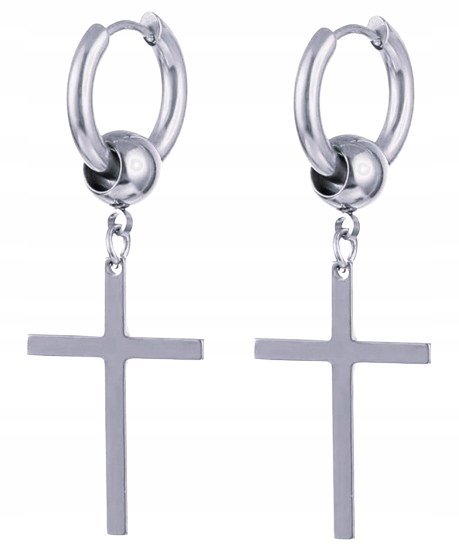 Kolczyki Do Uszu HUGGIE Krzyż Krzyżyk z Kuleczką STAL Gothic Punk Rock