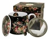 Kubki - Kubek baryłka z zaparzaczem VINTAGE FLOWERS BLACK - miniaturka - grafika 1