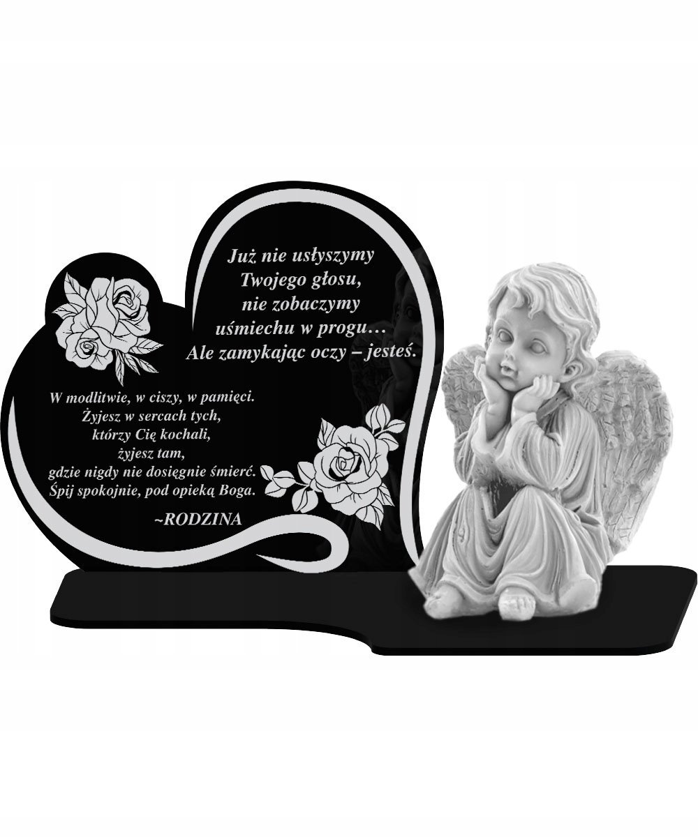 Znicz Serce Premium XL 17cm Figurka Anioł Gipsowy Pamiątka Na Cmentarz Grób