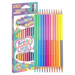Bambino Kredki Ołówkowe Szkolne Pastelowe Dwustronne 24 Kolory 12 Kredek + Temperówka - Szkolne artykuły papiernicze - miniaturka - grafika 1