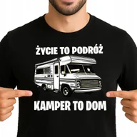 Koszulki męskie - KOSZULKA MĘSKA ŻYCIE TO PODRÓŻ KAMPER TO DOM CAMPER CAMPING XXL 3454 CZARNY - miniaturka - grafika 1