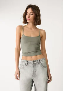 Stradivarius Bluzka na ramiączkach z poliamidu Khaki XS - Bluzki damskie - miniaturka - grafika 1