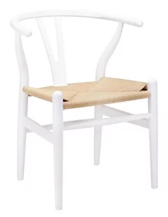 King Home Krzesło WISHBONE białe - drewno bukowe, naturalne włókno DC-541.WHITE - Krzesła - miniaturka - grafika 1