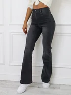 Spodnie damskie - SPODNIE JEANSOWE FLARE DZWONY- CZARNE - Olika - miniaturka - grafika 1