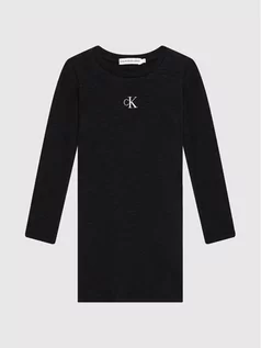 Sukienki i spódniczki dla dziewczynek - Calvin Klein Jeans Sukienka codzienna Fantasy Rib Ls Knit IG0IG01056 Czarny Regular Fit - grafika 1
