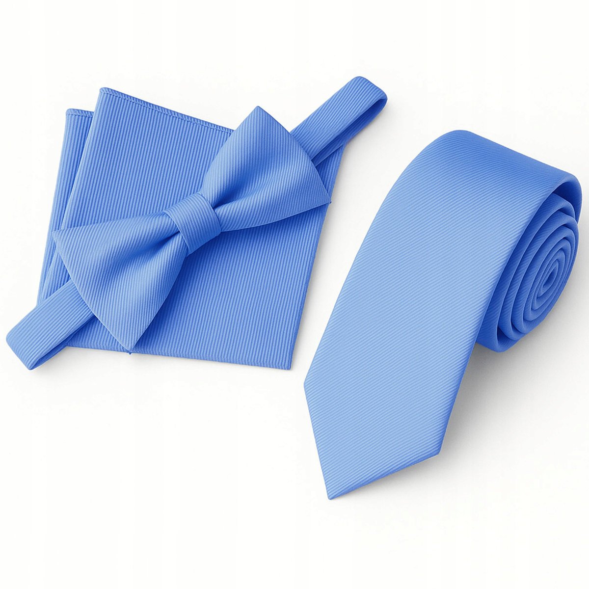 Zestaw krawat + mucha + poszetka - jasny niebieski