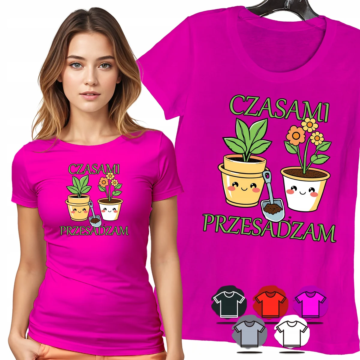 KOSZULKA DAMSKA T-SHIRT - CZASAMI PRZESADZAM KWIATY DONICZKI HUMOR - L