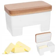 Pojemniki kuchenne - Inteligentna maselniczka wodna maselnica biała drewno Pojemnik na masło - miniaturka - grafika 1