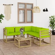 Meble ogrodowe - vidaXL 6-cz. zestaw wypoczynkowy do ogrodu, jasnozielone poduszki 3065276 - miniaturka - grafika 1