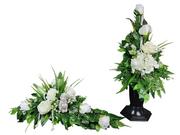 Sztuczne kwiaty - ANIOŁEK RÓŻE biel (485.5) stroik + bukiet komplet na grób cmentarz - miniaturka - grafika 1