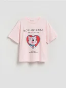 Koszulki dla dziewczynek - Reserved - Luźny t-shirt z nadrukiem - pastelowy róż - miniaturka - grafika 1