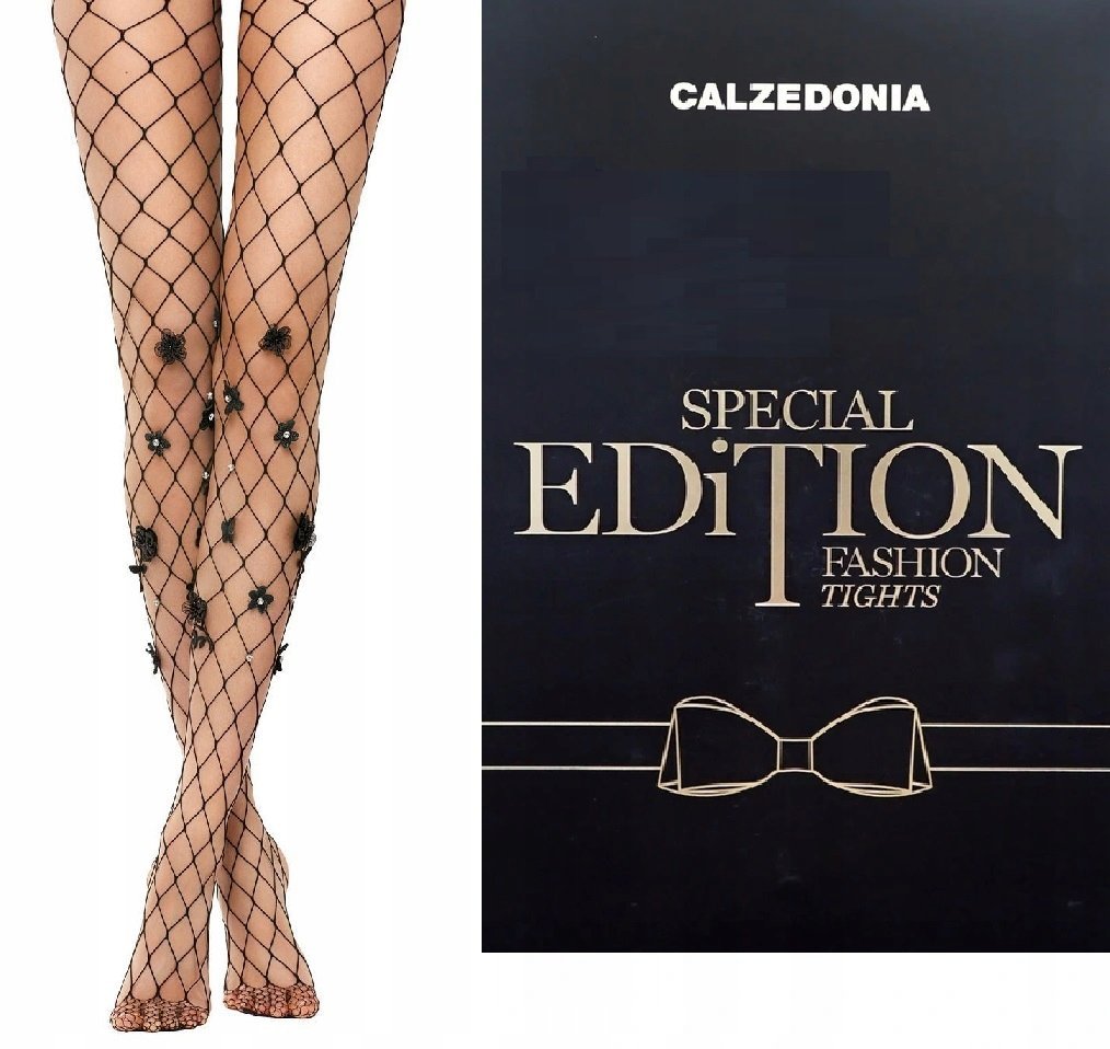 Rajstopy KABARETKI Calzedonia czarne kwiaty czarny rozmiar 1/2 (S/M)