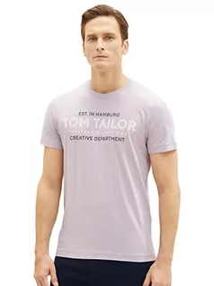 Koszulki męskie - TOM TAILOR Męski T-shirt z nadrukiem logo, 32242-irys liliowy, XXL - grafika 1