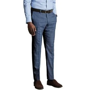 Charles Tyrwhitt Ultimate Performance Checked Suit Trousers — Steel Blue - Spodnie męskie - miniaturka - grafika 1