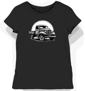 Koszulka damska czarna z nadrukiem retro samochodów XL - Koszulki i topy damskie - miniaturka - grafika 1