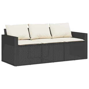 vidaXL Sofa ogrodowa z poduszkami 3-osobowa z czarnego polirattanu - Sofy ogrodowe - miniaturka - grafika 1