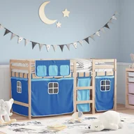 Łóżka dla dzieci i młodzieży - vidaXL vidaXL Dziecięce łóżko na antresoli, niebieskie zasłonki, 90x200 cm - miniaturka - grafika 1