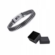 Bransolety męskie - Bransoletka Męska Grafitowa Pleciona Dwurzędowa Stal Chirurgiczna Prezent - miniaturka - grafika 1