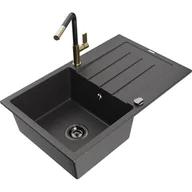 Zlewozmywaki z baterią - Mexen Bruno zlewozmywak granitowy 1-komorowy z ociekaczem i baterią kuchenną Flora, czarny nakrapiany - miniaturka - grafika 1