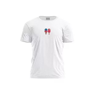 Koszulki męskie - Bona Basics, Nadruk cyfrowy, koszulka męska,%100 bawełna, biała, casualowa, męska bluzka, rozmiar: L, biały, L - grafika 1