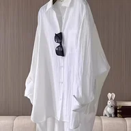 Koszule damskie - TEMU Damska Koszula w Stylu Francuskim z Kołnierzykiem i Guzikami – Jednokolorowa, Półprzezroczysta Bluzka, Elegancka Koszula z Długim Rękawem na - miniaturka - grafika 1