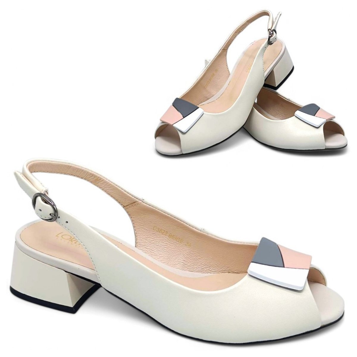 Czółenka Damskie Skórzane na Obcasie Loretta Vitale Beżowe Eleganckie 39