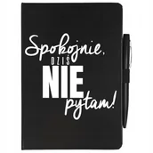 Notesy i bloczki - CZARNY NOTATNIK + DŁUGOPISE SPOKOJNIE DZIŚ NIE PYTAM Dla Nauczyciela Wzory - miniaturka - grafika 1