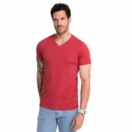 Koszulki męskie - Klasyczna męska bawełniana koszulka BASIC czerwony V17 OM-TSBS-0145 XXL - miniaturka - grafika 1
