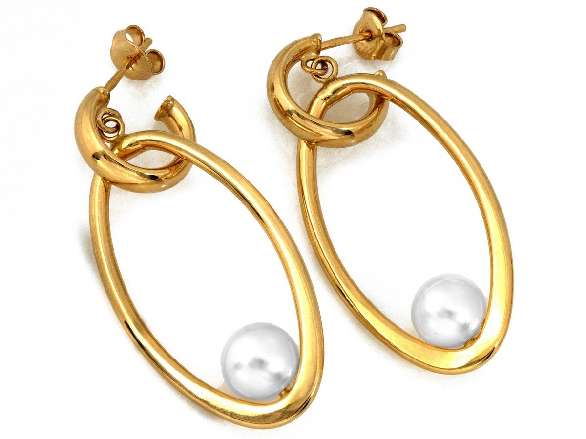 Kolczyki złote 585 duże owalne z perłą 3.58g