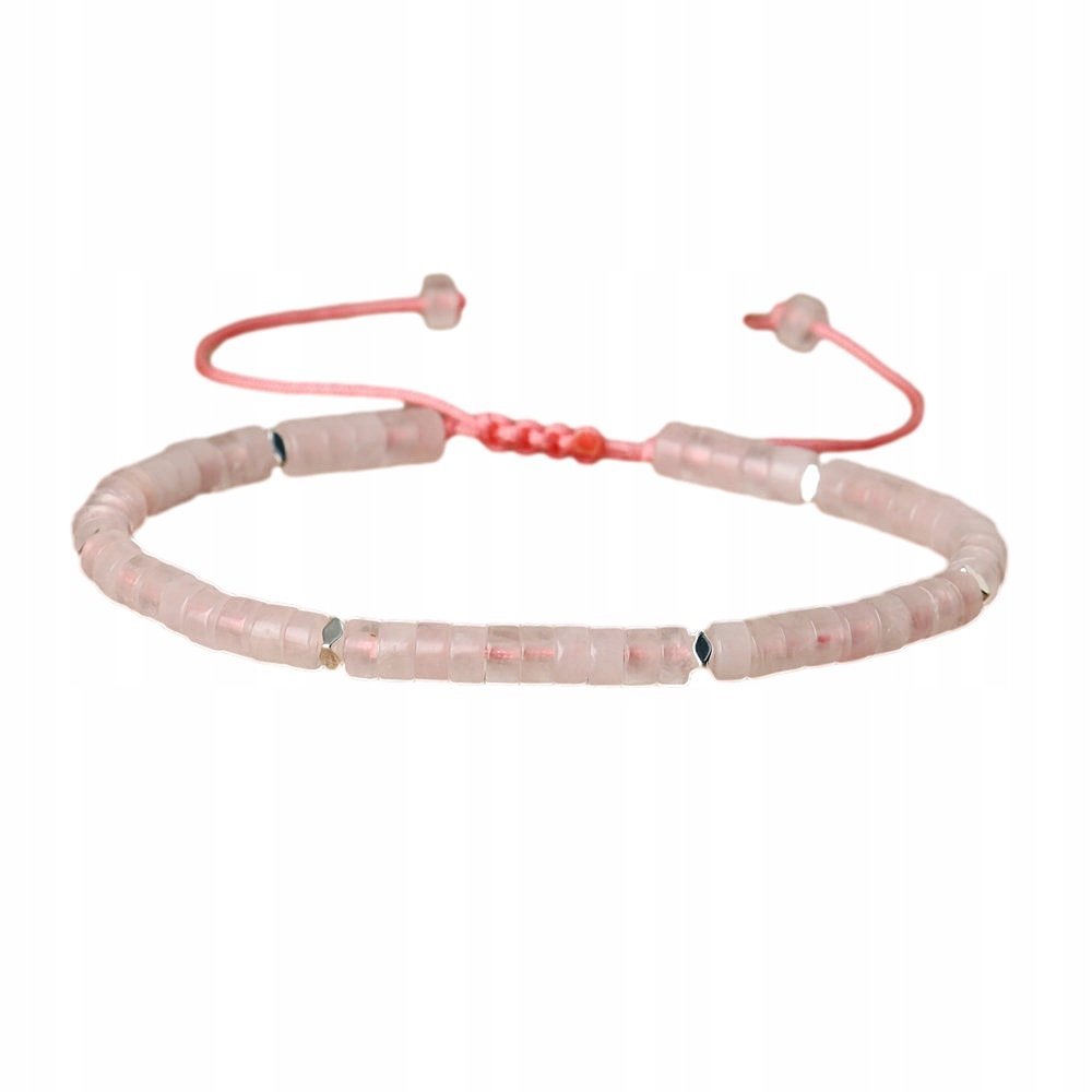 Bransoletka Koraliki Kamień Naturalny Różowy Kwarc 2 x 4 mm Regulowany