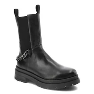 Botki damskie - Czarne Botki Nessi Modne Skórzane Buty Damskie - miniaturka - grafika 1