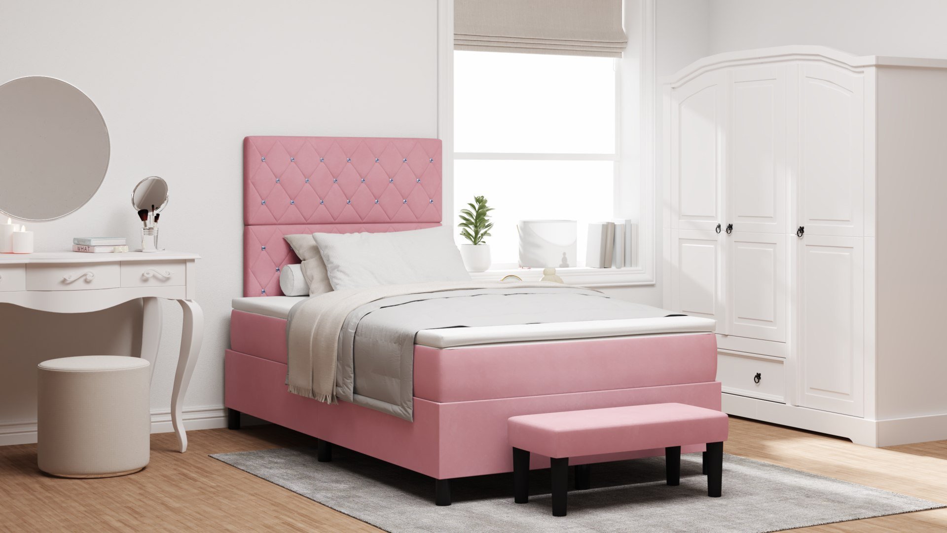 vidaXL Łóżko z materacem i benchą Różowe 120x200 cm Aksamit