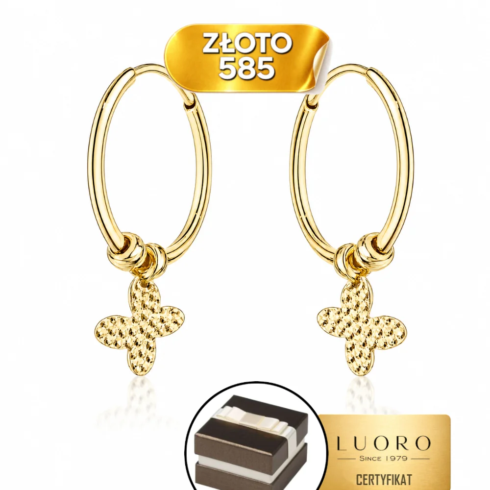 KOLCZYKI ZŁOTE 585 14K MOTYLKI KULKI NA KREOLU 18,5 MM ELEGANCKIE