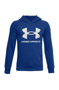 Bluzy damskie - Under Armour bluza dziecięca kolor granatowy z kapturem z nadrukiem - grafika 1