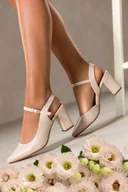 Czółenka - Beżowe czółenka Sergio Leone na słupku z odkrytą piętą skórzana wkładka HP553 - miniaturka - grafika 1