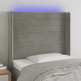 vidaXL Zagłówek do łóżka z LED, jasnoszary, 93x16x118/128 cm, aksamit - Inne meble do sypialni - miniaturka - grafika 1