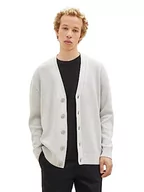 Swetry męskie - TOM TAILOR Denim Męski luźny krój kardigan z zapięciem na guziki, 15398-light Stone Grey Melange, M - miniaturka - grafika 1
