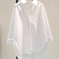 Koszule damskie - TEMU Klasyczna Biała Koszula Damska z Długim Rękawem - Casualowa, Jednokolorowa, Prześwitująca Tkanina do Prania w Pralce, Spiczasty Kołnierzyk na - miniaturka - grafika 1