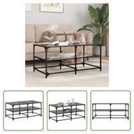 Ławy i stoliki kawowe - The Living Store Stolik kawowy ze szklanym blatem czarny 98,5x50x45 cm stalowy - miniaturka - grafika 1