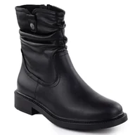 Botki damskie - Skórzane botki damskie marszczona cholewka czarne Sergio Leone BT25722 - miniaturka - grafika 1