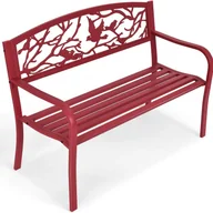Ławki ogrodowe - Metalowa Ławka Ogrodowa, Ergonomiczne Oparcie z Motywem Ptaka z Kutego Żelaza, 2-3 Miejsca, z Poręczami i Ergonomicznym Oparciem, 280 kg, Czerwona - miniaturka - grafika 1