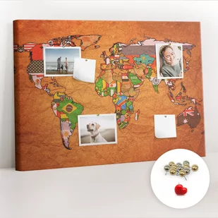 Korkowa Tablica 100x70 cm - Mapa Świata z flagami + Metaliczne Pinezki - Tablice i flipcharty - miniaturka - grafika 1