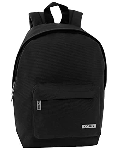 COMIX - Plecak szkolny dla dzieci i młodzieży z wyściełanym i wzmocnionym oparciem, regulowanymi paskami na ramię, komorą główną, przednią kieszenią i zamkami błyskawicznymi, 30 x 40 x 17 cm, Czarny,